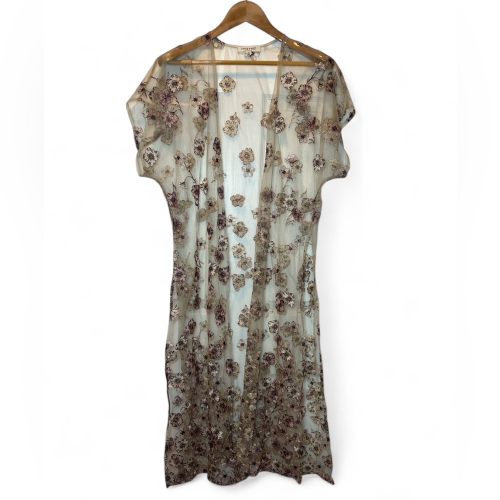 Living Doll Boho Fairy Sheer‎ Mesh Floral Embroidered Duster Floral XS Oversized